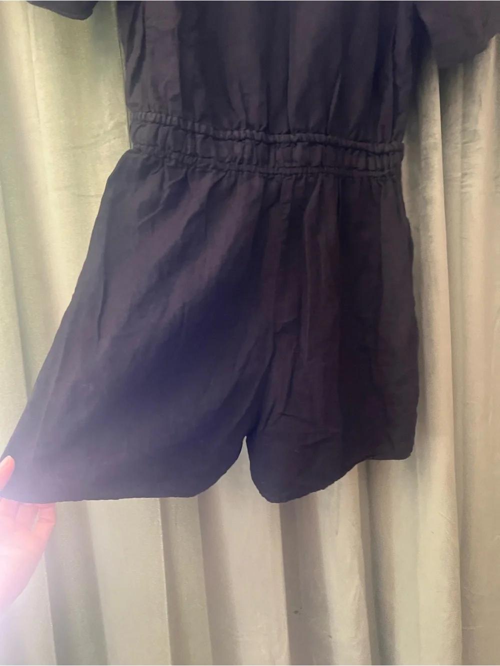 Zara Black Short Sleeve Button-Front linen Romper size Medium